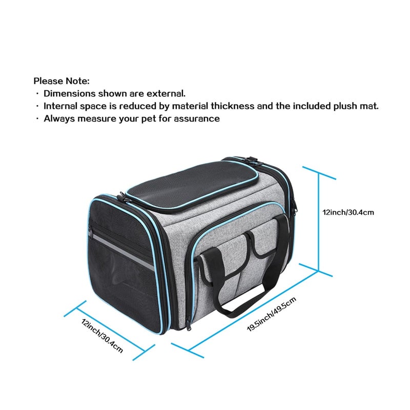 MASKEYON Airline Approved Pet Carrier, Large Soft Sided Pet Travel TSA Carrier 4 Sides Expandable Cat Collapsible Carriers with Removable Fleece Pad and Pockets for Cats Dogs and Small Animals - Image 3